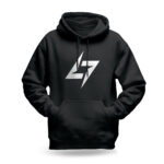 Raverge men's black hoodie with the Raverge logo, premium streetwear for men.