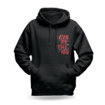 Raverge men's black hoodie Challenge Everything front view striking typography
