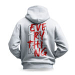 Raverge men's white hoodie Challenge Everything backside view bold streetwear