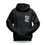 Raverge men's black hoodie Distortion front view jagged typography rocker style streetwear
