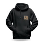 Raverge men's black hoodie Storm Bringer front minimalist design with Poseidon's titles streetwear