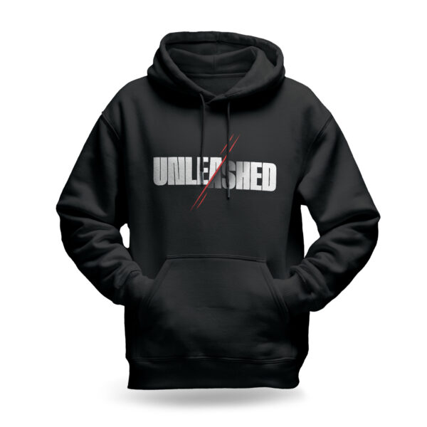Raverge men's black hoodie Unleashed red claw marks bold streetwear design