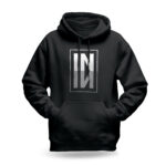 Raverge men's black hoodie IN design mirrored typography modern streetwear