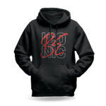 Raverge men's black hoodie Be Iconic bold statement typography streetwear design