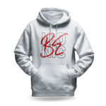 Raverge men's white hoodie Be Iconic bold statement typography streetwear design
