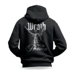 Raverge men's black hoodie Wrath of the Heaven backside angel with sword graphic streetwear design