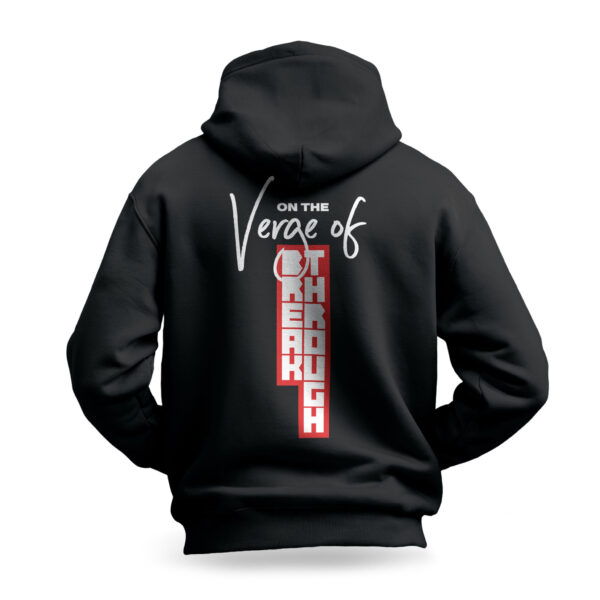 Raverge men's black hoodie Verge of Breakthrough bold graphic streetwear back design