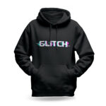 Raverge men's black hoodie Glitch design with distorted typography digital glitch effect