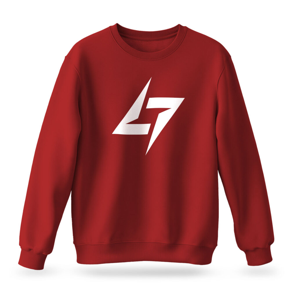 Men’s Raverge red sweatshirt with minimalist Raverge logo design