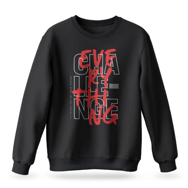 Men's Challenge Everything sweatshirt in black with bold red and white typography design