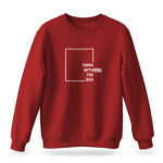Raverge men's Think Without the Box red sweatshirt with creative typography design