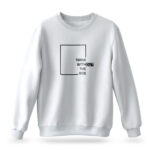 Raverge men's Think Without the Box white sweatshirt with creative typography design