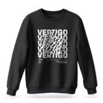 Men's black sweatshirt with spinning "Vertigo" text design