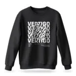 Men's black sweatshirt with spinning "Vertigo" text design