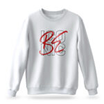 Raverge men's Be Iconic white sweatshirt with bold, empowering typography