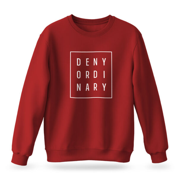 Men's Deny Ordinary red sweatshirt with bold Raverge slogan design