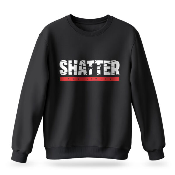 Raverge Men's Shatter the Limits black sweatshirt with bold graphic design
