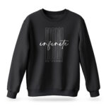 Raverge men's Infinite Now black sweatshirt with minimalist typography design