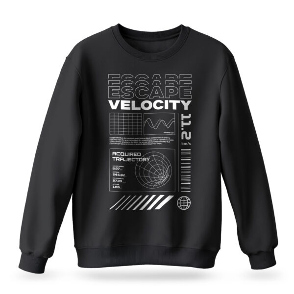 Raverge men's Escape Velocity black sweatshirt with futuristic sci-fi graphics.
