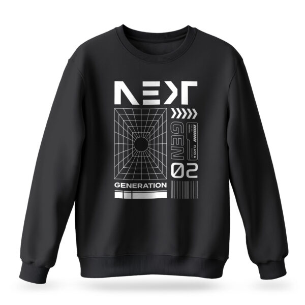 Raverge men's Next Generation black sweatshirt with futuristic sci-fi graphics.
