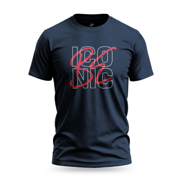 Navy Be Iconic men’s t-shirt with bold typography featuring the phrase "Be Iconic". A statement piece designed for those who embrace confidence and individuality.