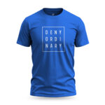 Blue Raverge men's t-shirt with bold slogan 'Deny Ordinary' in minimalist streetwear style