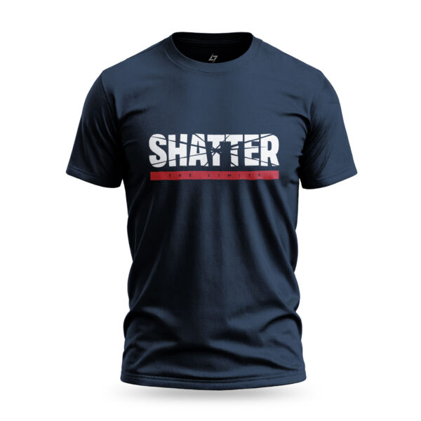 Navy Raverge men's t-shirt with 'Shatter The Limits' slogan