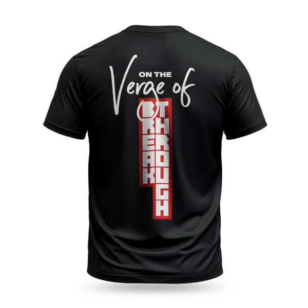 Raverge men's black t-shirt with bold text 'Verge of Breakthrough' graphic design
