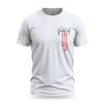 Front side of Raverge men's white t-shirt with sleek and clean design