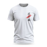 White Raverge Bushido T-Shirt front with Japanese Bushido script and red slash graphic