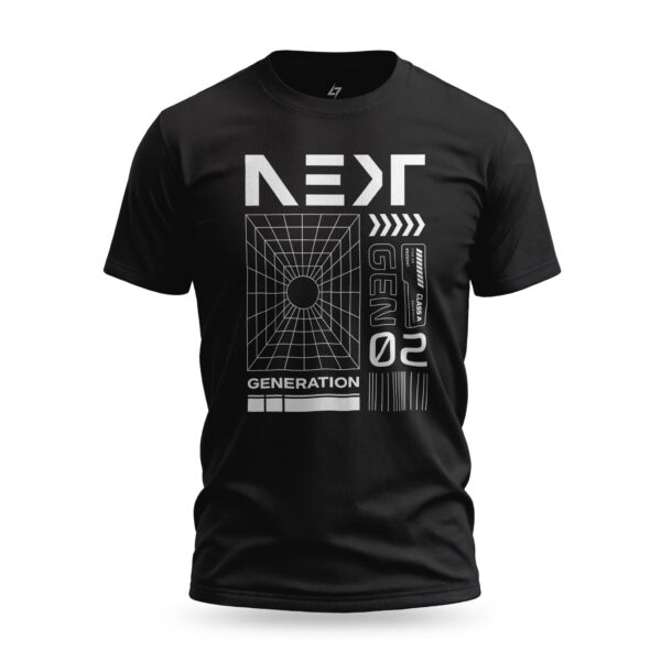 Black Raverge Next Generation T-Shirt with futuristic design and sleek typography