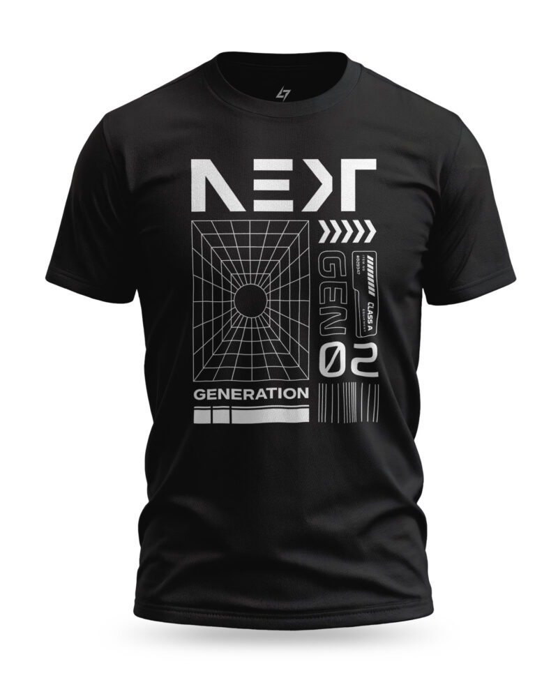 Black Raverge Next Generation T-Shirt with futuristic design and sleek typography