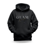 Raverge women's black hoodie with 'Glam Girl' text in an elegant design.