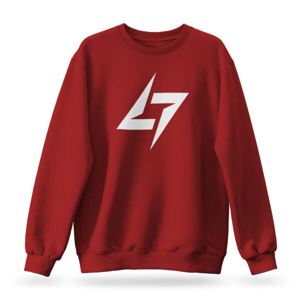 Raverge women's red sweatshirt featuring the Raverge logo.