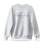 Raverge women's white sweatshirt Amour with stylish script and pink heart