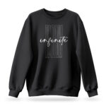 Raverge 'Infinite Now' women's black sweatshirt featuring timeless design inspired by the Eternal Now theory.