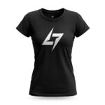 Black Raverge women's t-shirt featuring the Raverge logo on the chest