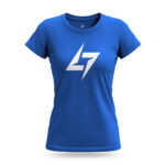 Blue Raverge women's t-shirt featuring the Raverge logo on the chest
