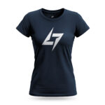 Navy Raverge women's t-shirt featuring the Raverge logo on the chest