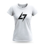 White Raverge women's t-shirt featuring the Raverge logo on the chest