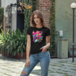Model wearing Raverge Gorgeous T-Shirt with stylish typography and feminine style