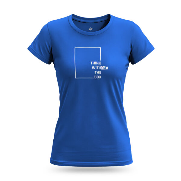 Blue Raverge Women's Think Without the Box T-Shirt with creative typography design