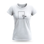 White Raverge Women's Think Without the Box T-Shirt with creative typography design