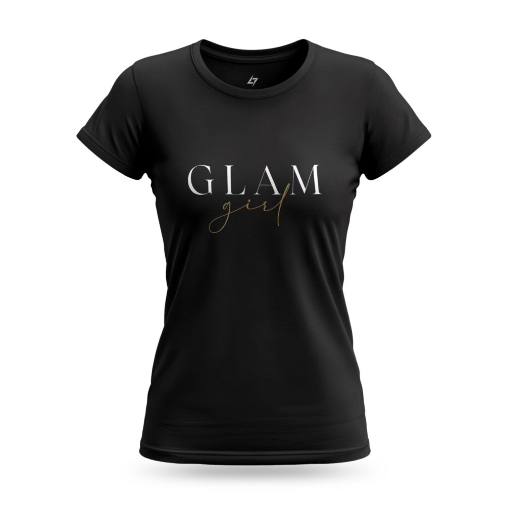 Black Glam Girl t-shirt for women with bold, stylish typography