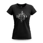 Women’s Black Rose t-shirt with a rose graphic and typography "Bloom Like a Rose"