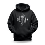 Raverge women's black hoodie titled Black Rose with a rose design, combining elegance and boldness for a striking look.