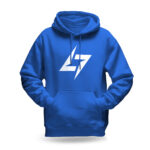 Raverge men's blue hoodie with the Raverge logo, premium streetwear for men.