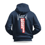 Raverge men's navy hoodie Verge of Breakthrough bold graphic streetwear back design