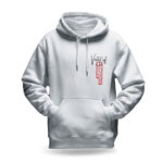 Raverge men's white hoodie Verge of Breakthrough dynamic graphic bold streetwear design