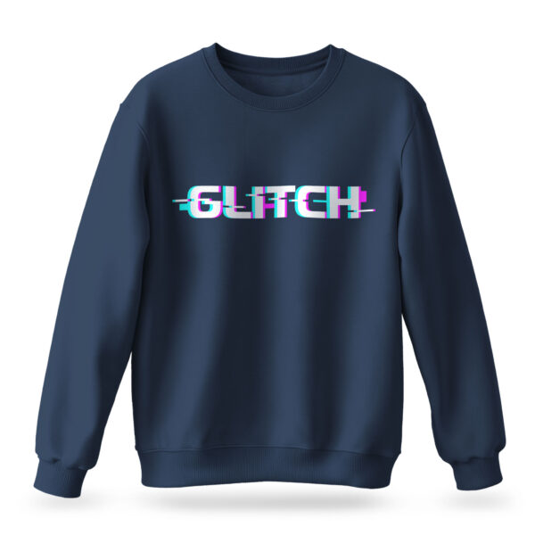 Raverge men's Glitch navy sweatshirt with digital glitch effect design for gamers and tech enthusiasts
